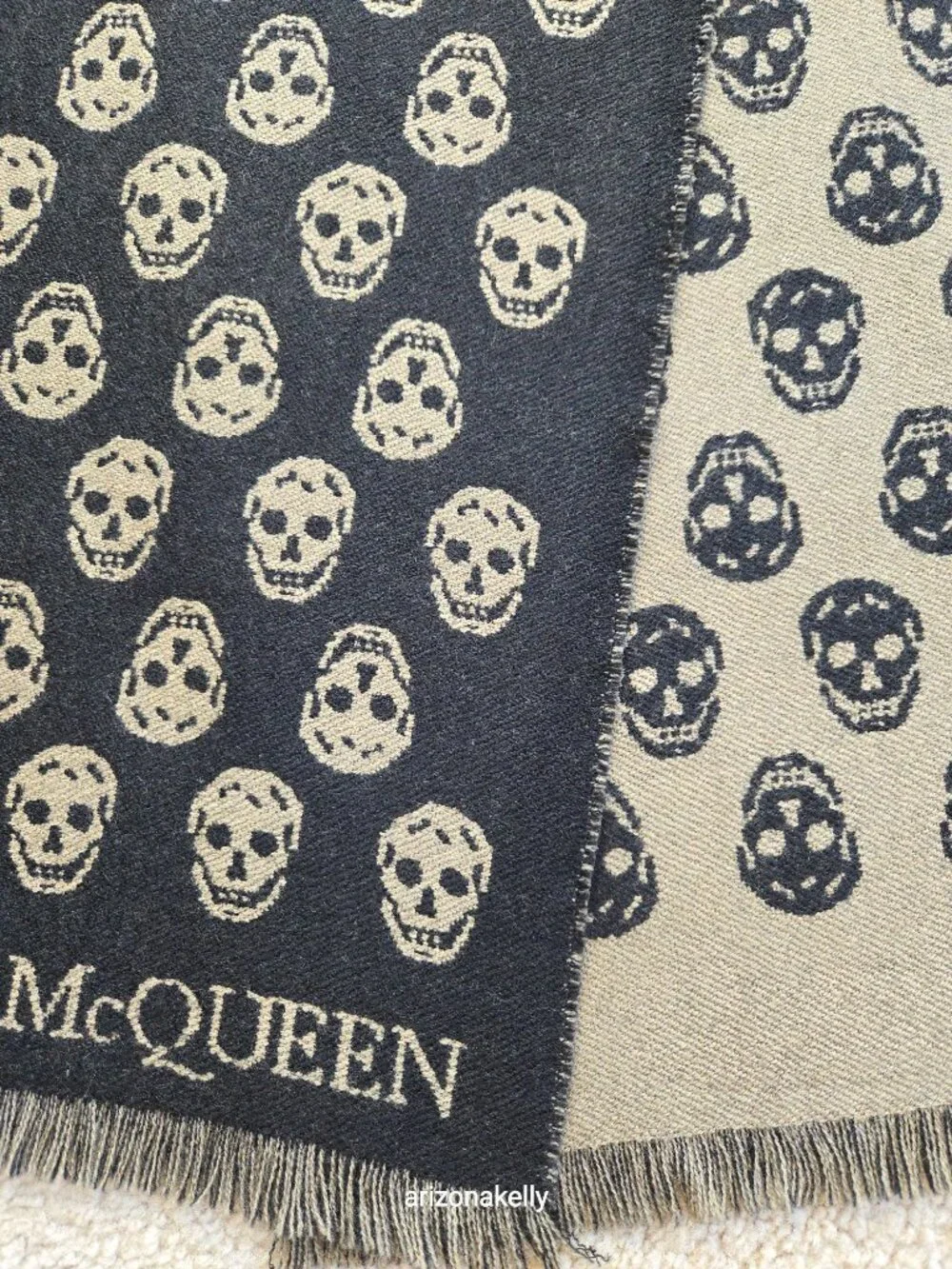 McQueen Wool Skull Scarf Jacquard Black & Tan
